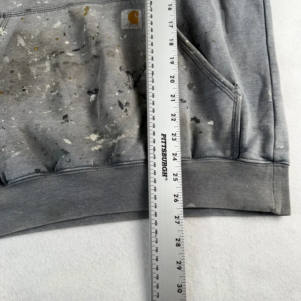 Carhartt Men's Distressed Paint Splatter Graphic Sleeve Hoodie Gray Size Medium